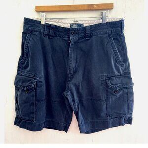 Vintage Polo Ralph Lauren Cargo Utility Shorts Twill Pockets Navy Blue Size 36